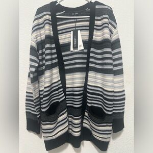 Chloe + Jasmine Striped Black and Gray Women's Cardigan Sweater size M